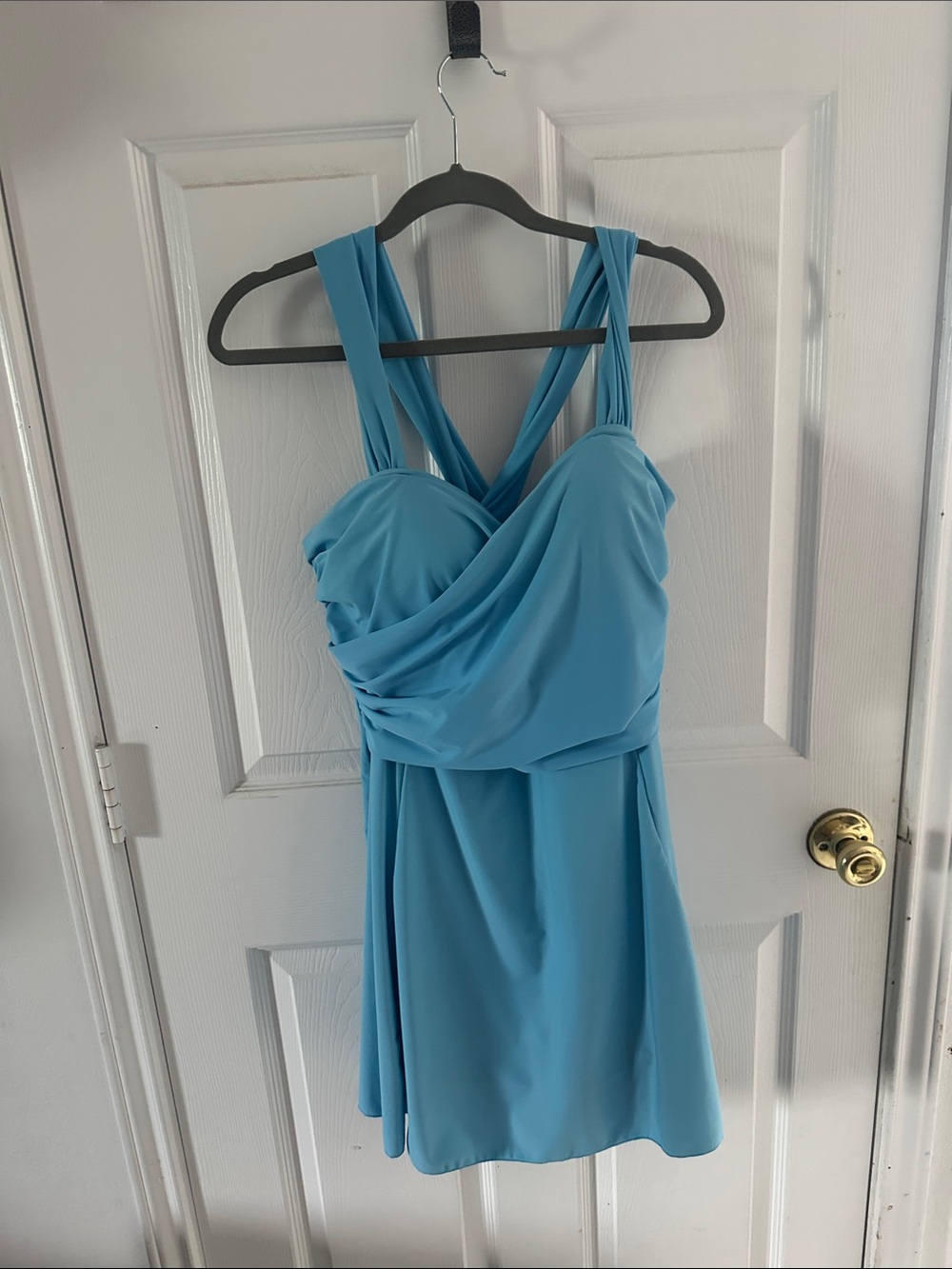 Sky-Blue Crisscross Strap Mini Dress